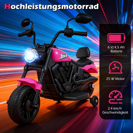 Kids Electric Motorcycle with Music, Headlights, Training Wheels