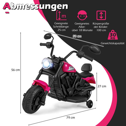 Kids Electric Motorcycle with Music, Headlights, Training Wheels