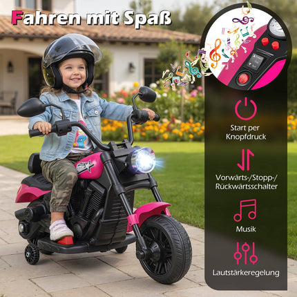 Kids Electric Motorcycle with Music, Headlights, Training Wheels