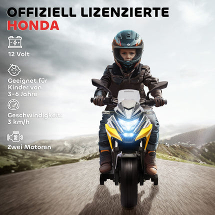 Kinder-Elektromotorrad mit Stützrädern, 3 km/h Geschwindigkeit