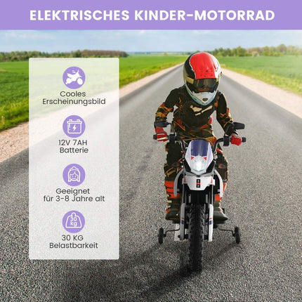 Kids Electric Motorcycle with Training Wheels, Music, 12V Battery