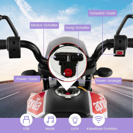 Kids Electric Motorcycle with Training Wheels, Music, 12V Battery