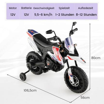 Kids Electric Motorcycle with Training Wheels, Music, 12V Battery