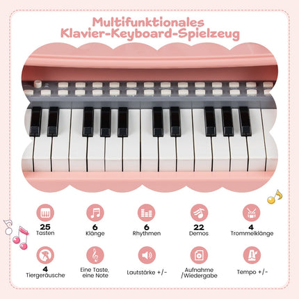Dětské elektrické piano, 25 kláves, mikrofon a stojan, růžová