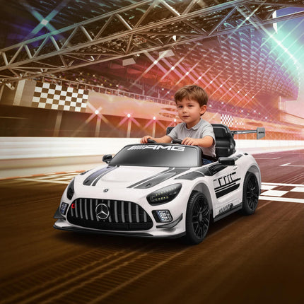 Kids Electric Ride-On Car, 12V Battery, LED Lights, White