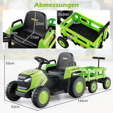 Elektrischer Kinder-Aufsitztrecker mit abnehmbarem Anhänger, Fernbedienung