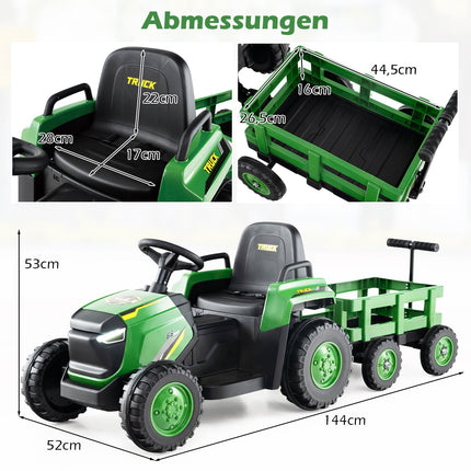 Kinder Elektro-Aufsitz-Traktor mit abnehmbarem Anhänger, Fernbedienung