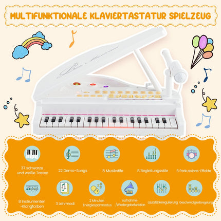Elektronisches Kinderkeyboard mit 37 Tasten und Hocker, Weiß