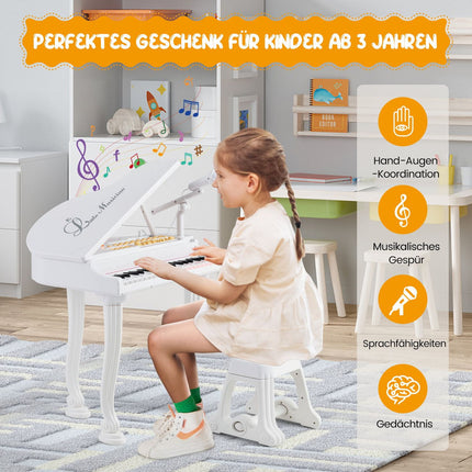Elektronisches Kinderkeyboard mit 37 Tasten und Hocker, Weiß