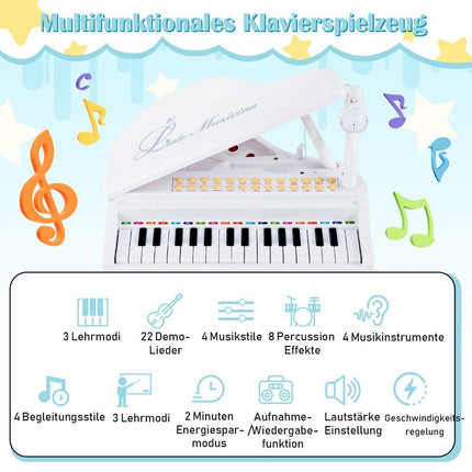 Kinder-Keyboard mit Hocker, 31 Tasten, Weiß