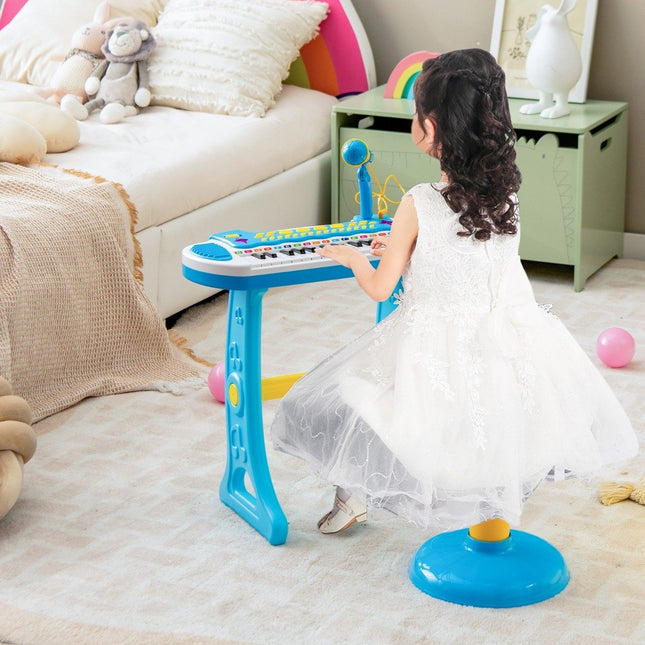 Kinder-Keyboard mit Hocker & Mikrofon, 31 Tasten, Blau