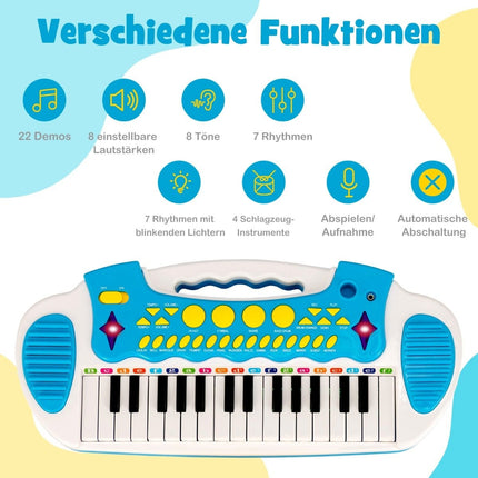 Kinder-Keyboard mit Hocker & Mikrofon, 31 Tasten, Blau