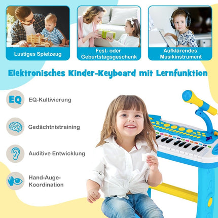 Kinder-Keyboard mit Hocker & Mikrofon, 31 Tasten, Blau