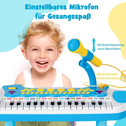 Kinder-Keyboard mit Hocker & Mikrofon, 31 Tasten, Blau