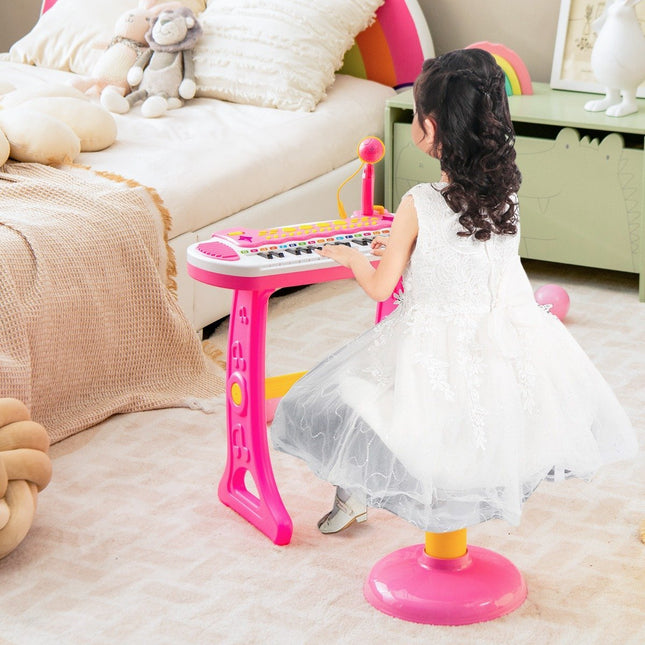 Kinder E-Keyboard mit Hocker & Mikrofon, 31 Tasten, Pink