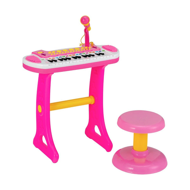 Kinder E-Keyboard mit Hocker & Mikrofon, 31 Tasten, Pink