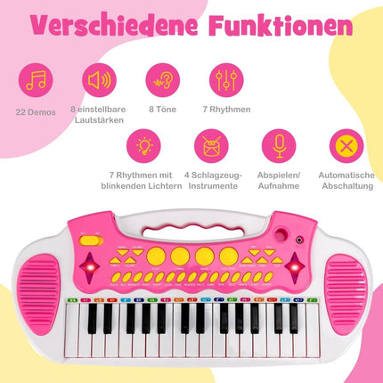 Kinder E-Keyboard mit Hocker & Mikrofon, 31 Tasten, Pink