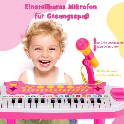 Kinder E-Keyboard mit Hocker & Mikrofon, 31 Tasten, Pink