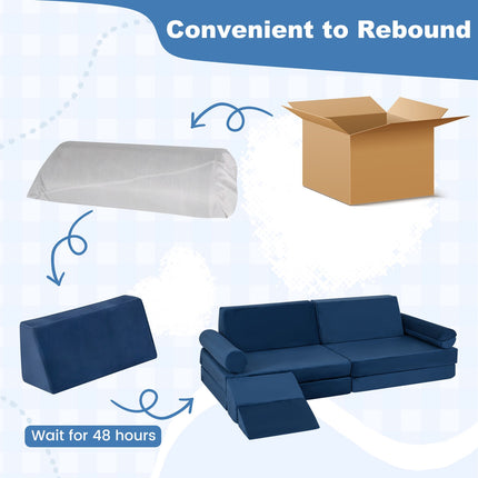 Kinderspielsofa-Set aus Schaumstoff, 10-teilig, Klettern und Krabbeln, Blau