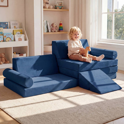 Kinderspielsofa-Set aus Schaumstoff, 10-teilig, Klettern und Krabbeln, Blau