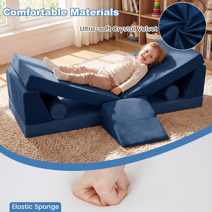 Kinderspielsofa-Set aus Schaumstoff, 10-teilig, Klettern und Krabbeln, Blau