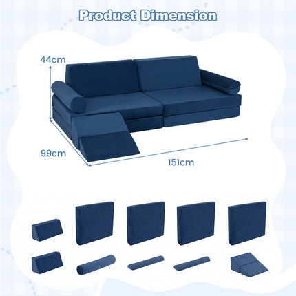Kinderspielsofa-Set aus Schaumstoff, 10-teilig, Klettern und Krabbeln, Blau