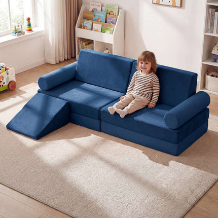 Kinderspielsofa-Set aus Schaumstoff, 10-teilig, Klettern und Krabbeln, Blau