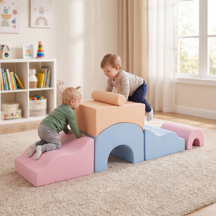 Kids Foam Play Set, 6-Piece Suede Covers, Multicolour