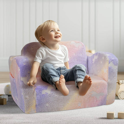 Kids Fold-Out Sofa Bed, 2-in-1 Glow-in-the-Dark Rainbow