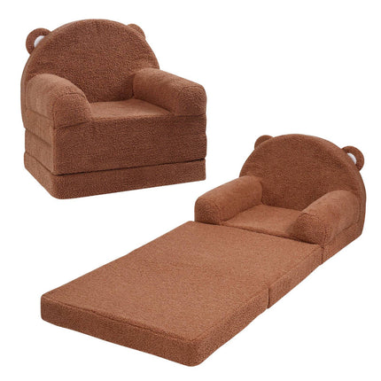 Kids Fold-Out Sofa Chair Bed, Washable Cover, Brown