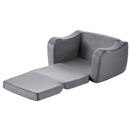 Kids Fold-Out Sofa, Convertible Toddler Chair Lounger, Gray