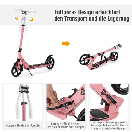 Kids Folding Scooter with Lights, Adjustable Handle, Pink