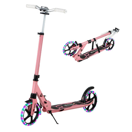 Kids Folding Scooter with Lights, Adjustable Handle, Pink