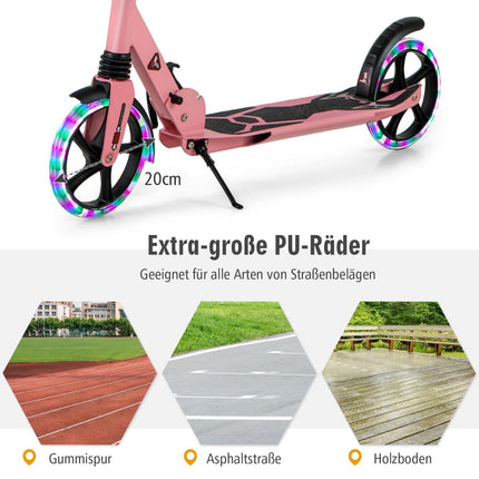 Kids Folding Scooter with Lights, Adjustable Handle, Pink