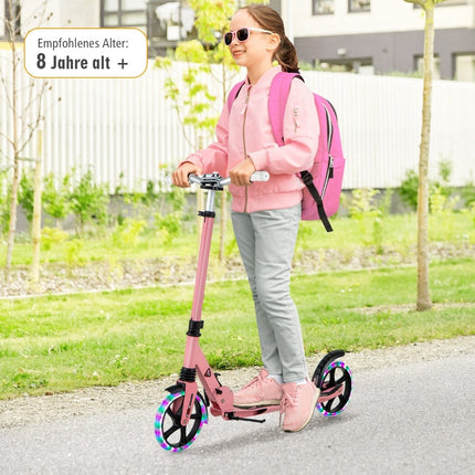 Kids Folding Scooter with Lights, Adjustable Handle, Pink
