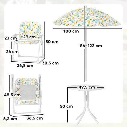 Kinder Klapptisch-Set mit Schirm, Tiermotiv