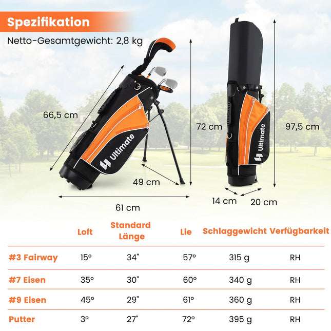 Kinder-Golfschlägerset, Rechtshänder, Alter 8-10, Orange