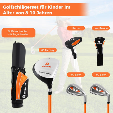 Kinder-Golfschlägerset, Rechtshänder, Alter 8-10, Orange