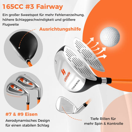 Kinder-Golfschlägerset, Rechtshänder, Alter 8-10, Orange