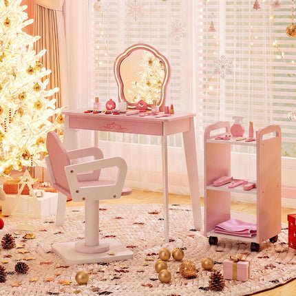 Kinder-Friseursalon-Spielset mit LED-Spiegel, Stuhl, Rosa