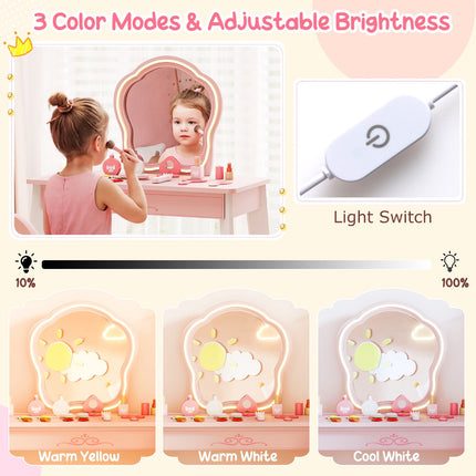Kinder-Friseursalon-Spielset mit LED-Spiegel, Stuhl, Rosa
