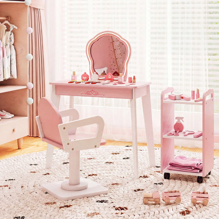 Kinder-Friseursalon-Spielset mit LED-Spiegel, Stuhl, Rosa