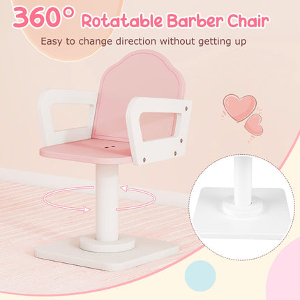 Kinder-Friseursalon-Spielset mit LED-Spiegel, Stuhl, Rosa