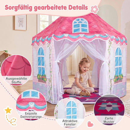 Kids Hexagonal Play Tent with Dance Mat – Pink