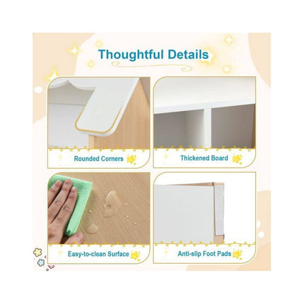 Kids House Bookshelf with 5 Open Compartments, Anti-Tip Device, White/Natural