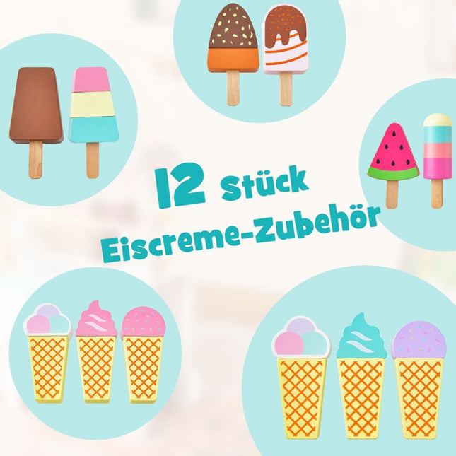 Eiswagen Spielzeug für Kinder mit Rollen – 12 Zubehörteile