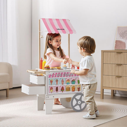 Kids Ice Cream Cart, Wooden Pretend Play Set, 25-Piece