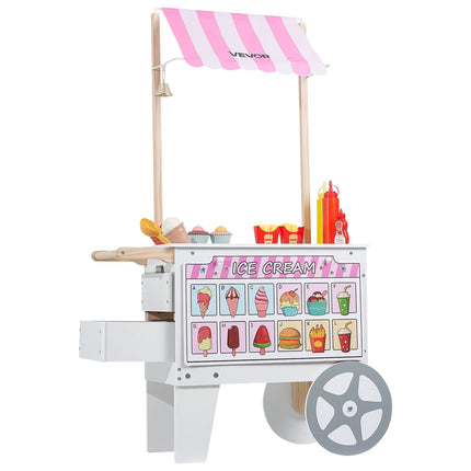 Kids Ice Cream Cart, Wooden Pretend Play Set, 25-Piece