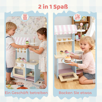Dětský zmrzlinový vozík se 17 doplňky – MDF, světle modrý