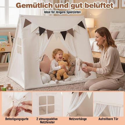 Kinder-Spielzelt für drinnen mit waschbarer Matte & Wimpeln